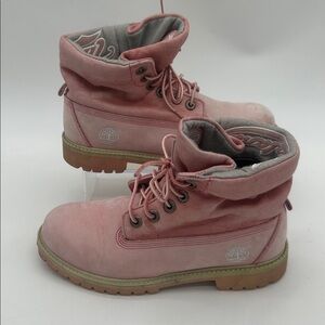 Timberland Boots Pink Alligator Embossed Lace Up Girls Size 4.5